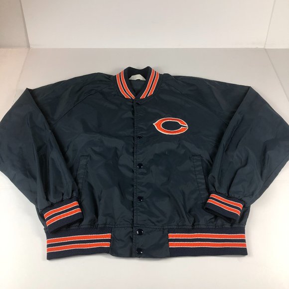 VTG Chalkline Chicago Bear Jacket Adult Extra Large Blue Snap Button Windbreaker - Picture 1 of 15